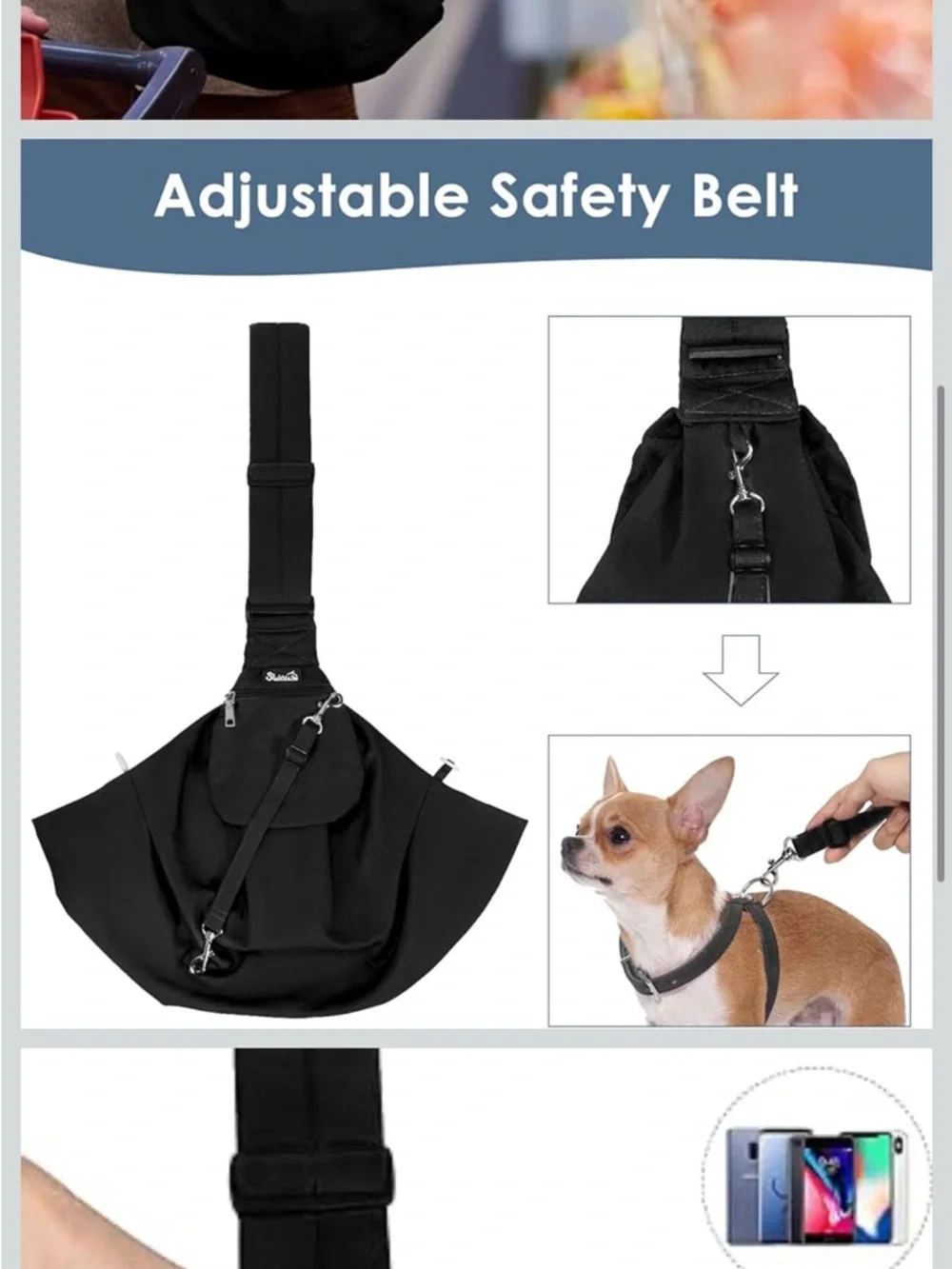 Black Hands-Free Pet Sling Carrier for Small Dogs
